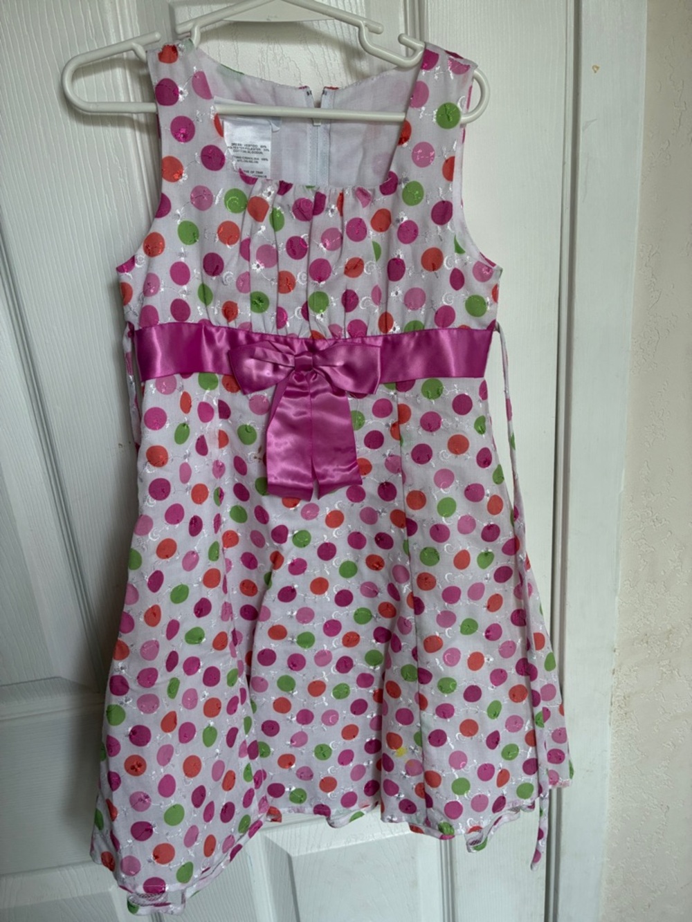 Bonnie Jean Pink Polka Dot Party Dress with Satin Bow